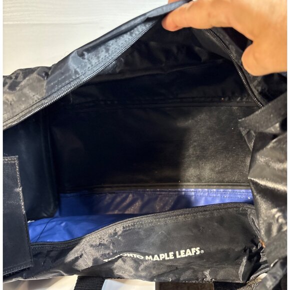 Toronto Maple Leafs Duffel Workout Bag Black Blue Mesh Pockets Zippers 20 x 10" - Picture 12 of 12